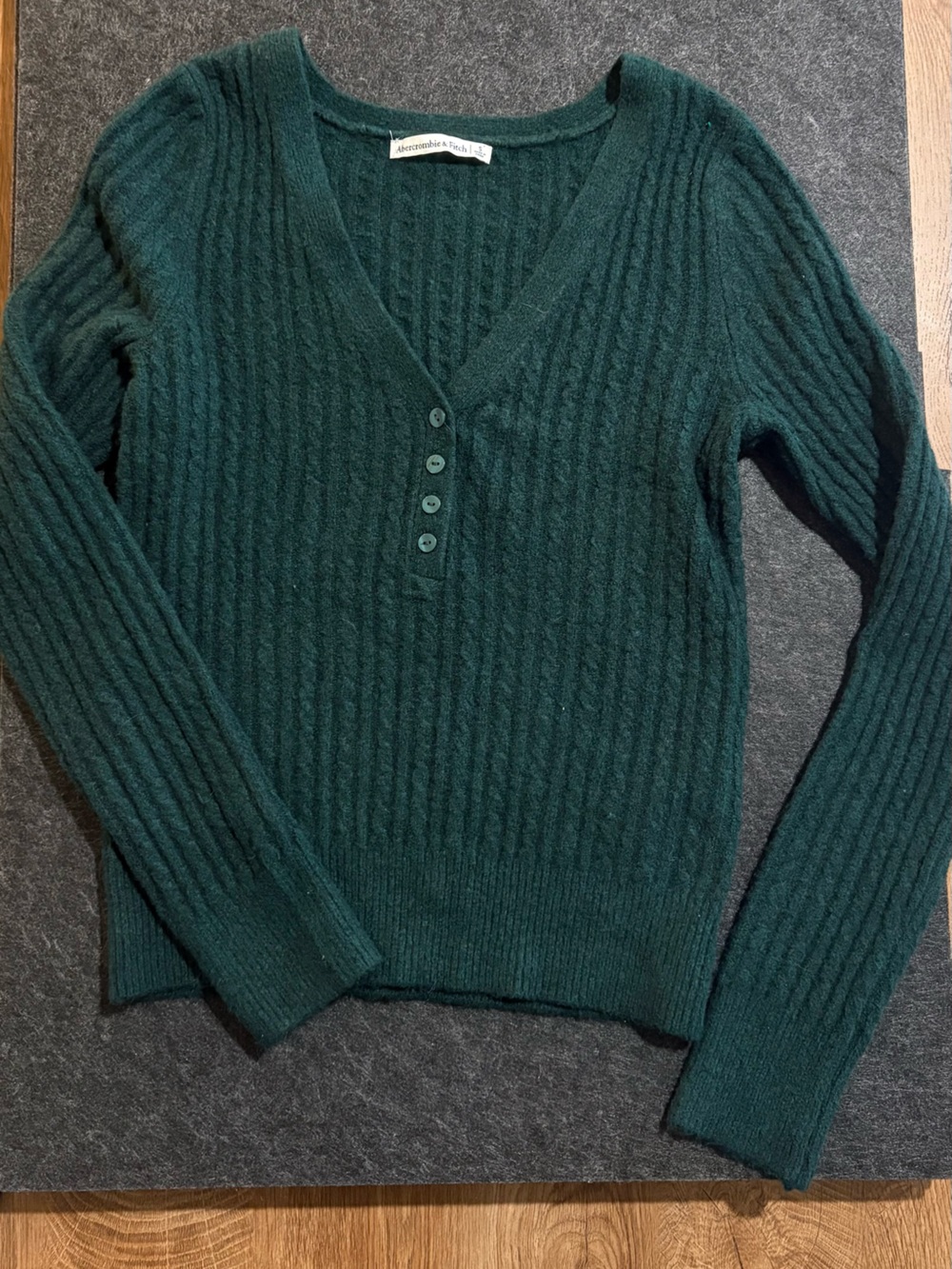 Abercrombie & Fitch Dark Green Cable Knit V-Neck Sweater
